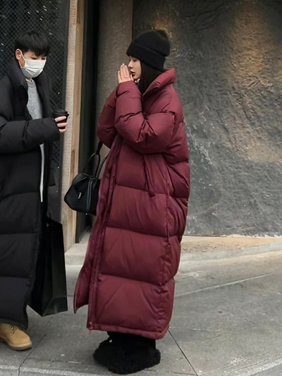 Prevelika dugačka parka zimski kaput Ženska korejska pufer jakna otporna na vjetar Zadebljana topla jakna dugih rukava s patentnim zatvaračem Podstavljena pamukom