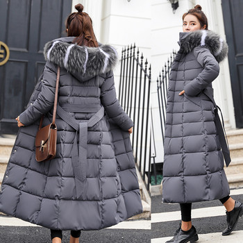 Нова мода X-дълго зимно палто Дамско пухено яке с голяма кожена яка Дамско тънко парка Дамски палта с голям размер Удебелени дамски палта
