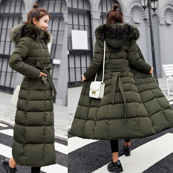 Нова мода X-дълго зимно палто Дамско пухено яке с голяма кожена яка Дамско тънко парка Дамски палта с голям размер Удебелени дамски палта