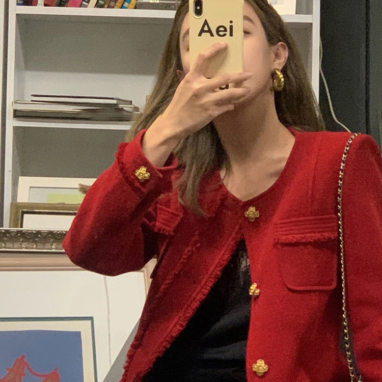 2023 New Woman Fashion Vintage Tweed Lână Jachetă Mantoă Femeii Toamnă Mantouri cu un singur piept Birou Doamnă Imbracăminte exterioară de culoare solidă