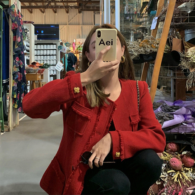 2023 New Woman Fashion Vintage Tweed Lână Jachetă Mantoă Femeii Toamnă Mantouri cu un singur piept Birou Doamnă Imbracăminte exterioară de culoare solidă