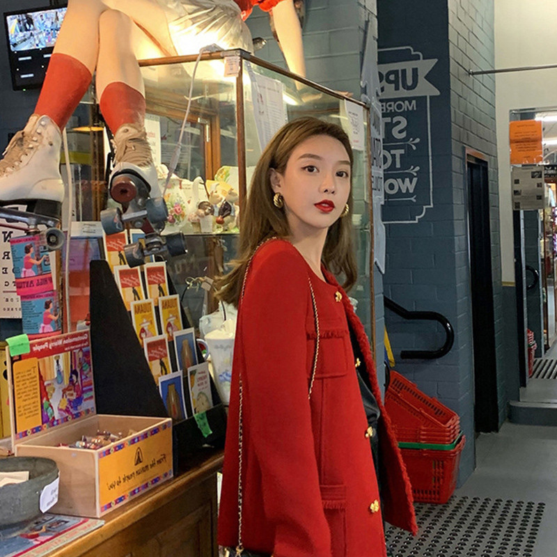 2023 New Woman Fashion Vintage Tweed Lână Jachetă Mantoă Femeii Toamnă Mantouri cu un singur piept Birou Doamnă Imbracăminte exterioară de culoare solidă