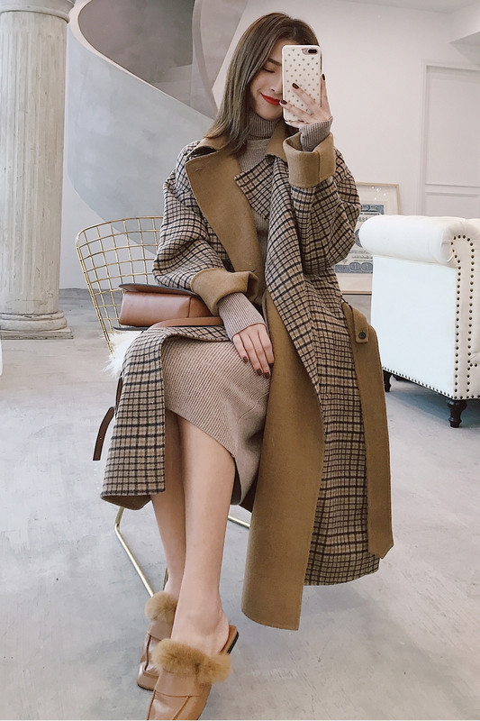 Rudens ziemas rūtaini vilnas mēteļi sieviešu apģērbi gari vējjaku mēteļi 2023. gada jauns, brīvs sieviešu vilnas jakas casaco feminino v665