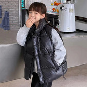 Puhani dječji prsluk s dolčevitom i patentnim zatvaračem Jakna bez rukava za djecu, mlade, crna za djevojčice, modne dječake