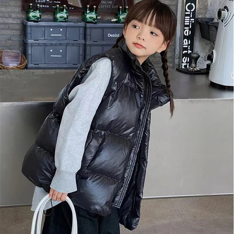 Puhani dječji prsluk s dolčevitom i patentnim zatvaračem Jakna bez rukava za djecu, mlade, crna za djevojčice, modne dječake