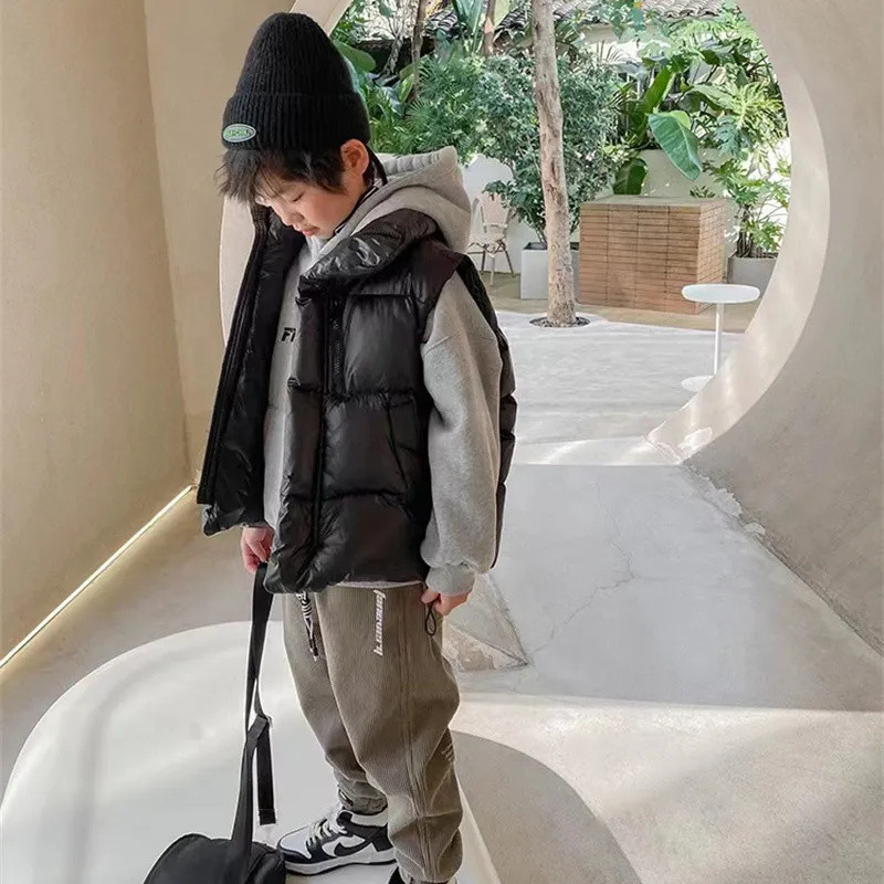 Puhani dječji prsluk s dolčevitom i patentnim zatvaračem Jakna bez rukava za djecu, mlade, crna za djevojčice, modne dječake