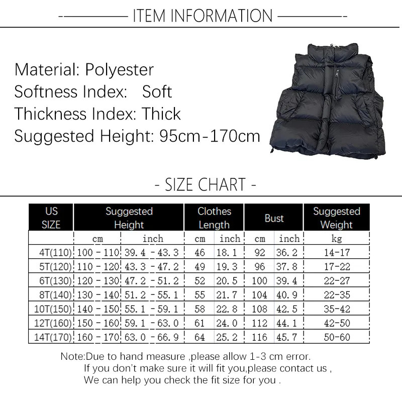 Puhani dječji prsluk s dolčevitom i patentnim zatvaračem Jakna bez rukava za djecu, mlade, crna za djevojčice, modne dječake