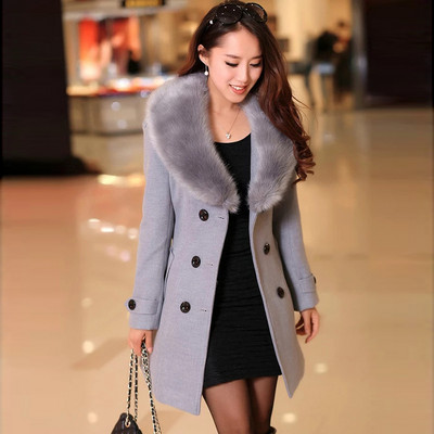 Naiste kunstkarusnahast krae, soliidne mantlid naiste õhukesed kaherealised villased jakid mantel Uus sügistalv naiste välirõivad 5Xl