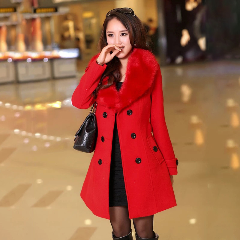 Naiste kunstkarusnahast krae, soliidne mantlid naiste õhukesed kaherealised villased jakid mantel Uus sügistalv naiste välirõivad 5Xl