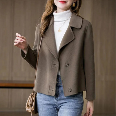 Modni vuneni kaput Ženski proljeće jesen 2023. Kratki kaputi s ovratnikom na rever Široke vunene jakne Ležerna gornja odjeća Ženski kaput