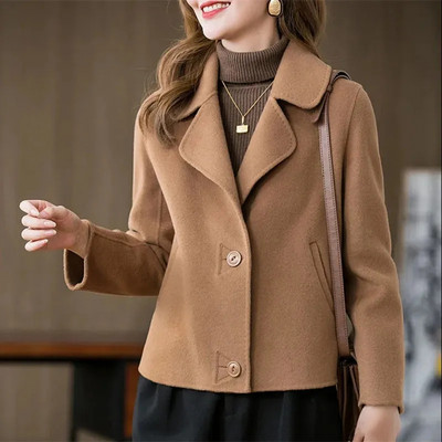 Modni vuneni kaput Ženski proljeće jesen 2023. Kratki kaputi s ovratnikom na rever Široke vunene jakne Ležerna gornja odjeća Ženski kaput