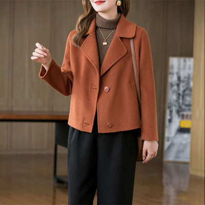 Modni vuneni kaput Ženski proljeće jesen 2023. Kratki kaputi s ovratnikom na rever Široke vunene jakne Ležerna gornja odjeća Ženski kaput