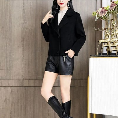 Modni vuneni kaput Ženski proljeće jesen 2023. Kratki kaputi s ovratnikom na rever Široke vunene jakne Ležerna gornja odjeća Ženski kaput