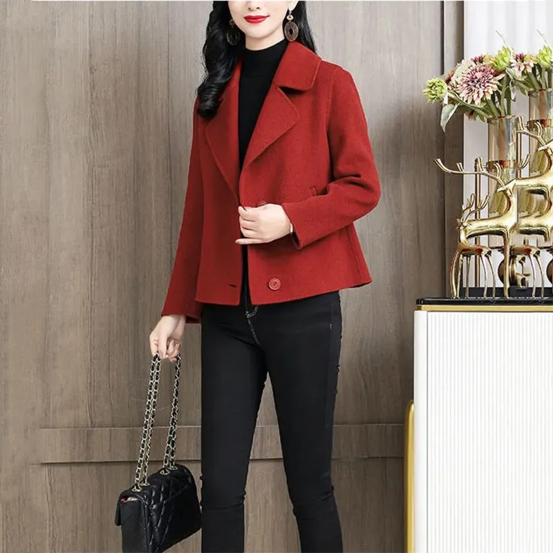 Modni vuneni kaput Ženski proljeće jesen 2023. Kratki kaputi s ovratnikom na rever Široke vunene jakne Ležerna gornja odjeća Ženski kaput