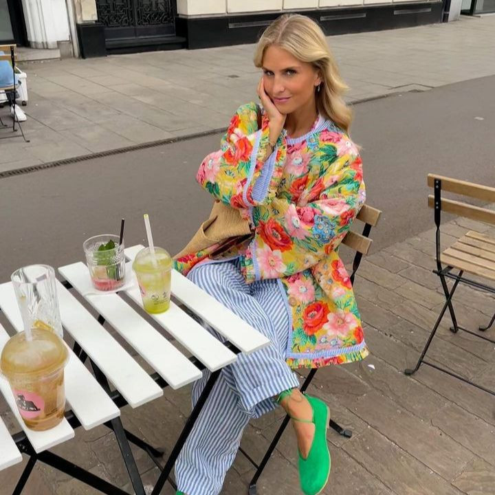 2024 Jesen Zima Ležerna ulična odjeća Ženska debela topla pamučna jakna s otisnutim cvjetovima Modna elegantna spojena ženska jakna dugih rukava