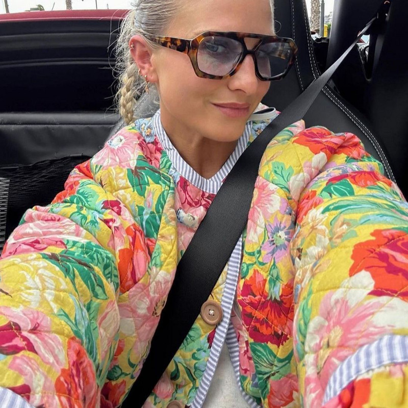 2024 Jesen Zima Ležerna ulična odjeća Ženska debela topla pamučna jakna s otisnutim cvjetovima Modna elegantna spojena ženska jakna dugih rukava