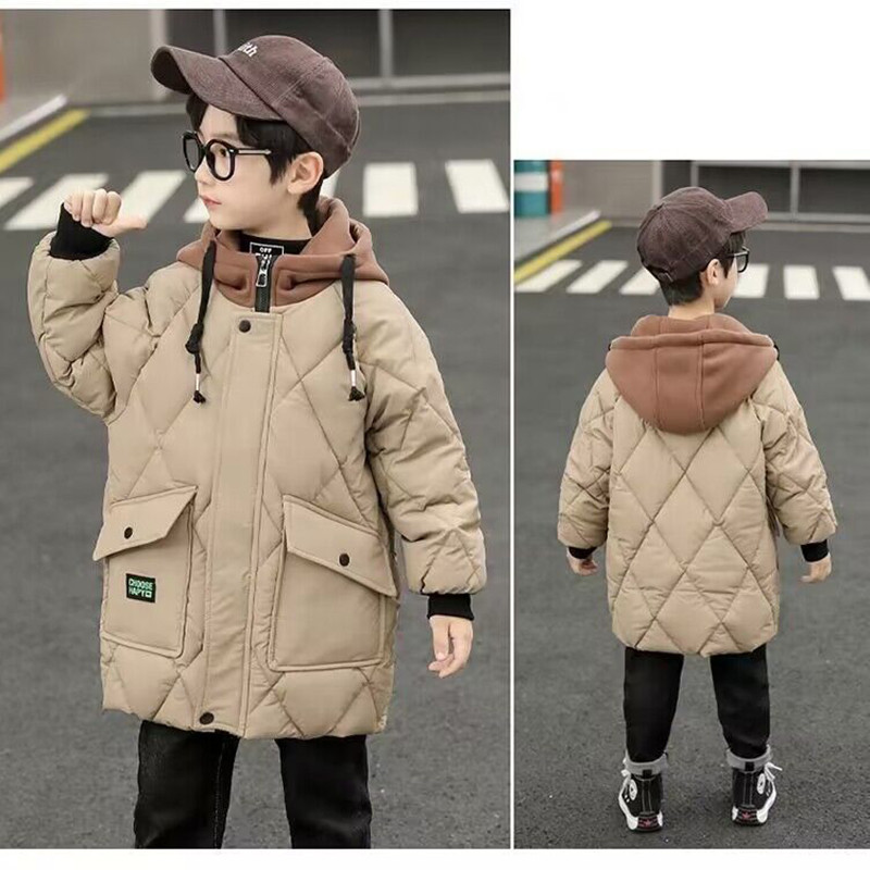 2–10 metų žiemos berniukų striukė, stora, šilta paltas su gobtuvu, skirtas vaikams, paminkštintas pamušalas, medvilniniai viršutiniai drabužiai