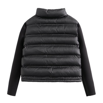 Дамски есенни модни черни къси якета с памучна подплата Ретро якета с цип пачуърк с дълъг ръкав Дамски ежедневни горни дрехи