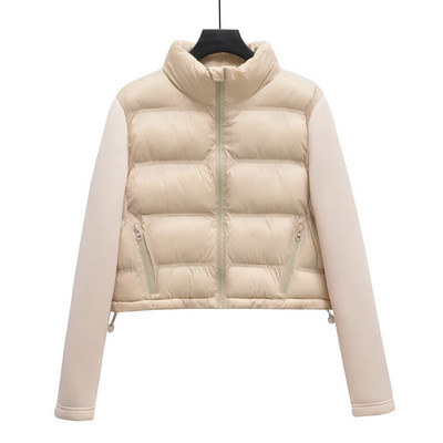 Moda de toamnă pentru femei Jachete negre scurte din bumbac, cu fermoar, mozaic, cu mânecă lungă, îmbrăcăminte exterioară pentru femei