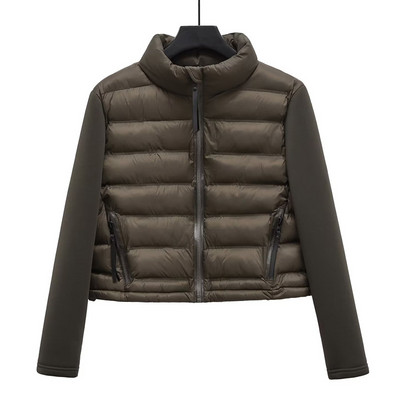 Moda de toamnă pentru femei Jachete negre scurte din bumbac, cu fermoar, mozaic, cu mânecă lungă, îmbrăcăminte exterioară pentru femei