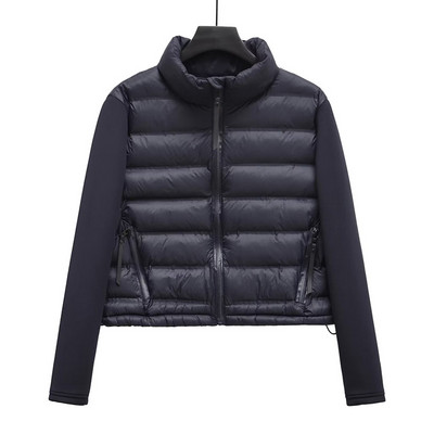 Moda de toamnă pentru femei Jachete negre scurte din bumbac, cu fermoar, mozaic, cu mânecă lungă, îmbrăcăminte exterioară pentru femei