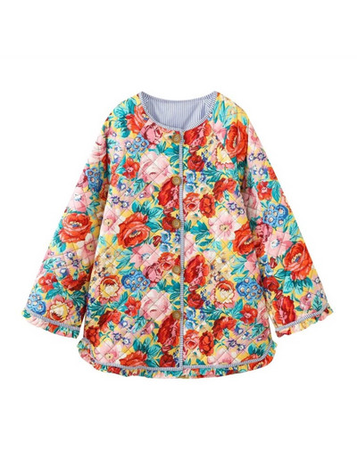 TRAF FANS Vintage ženski opušteni pamučni kaput s cvjetnim printom 2023. Zimska jakna dugih rukava s bočnim džepovima Podstavljena jakna Ženska gornja jakna