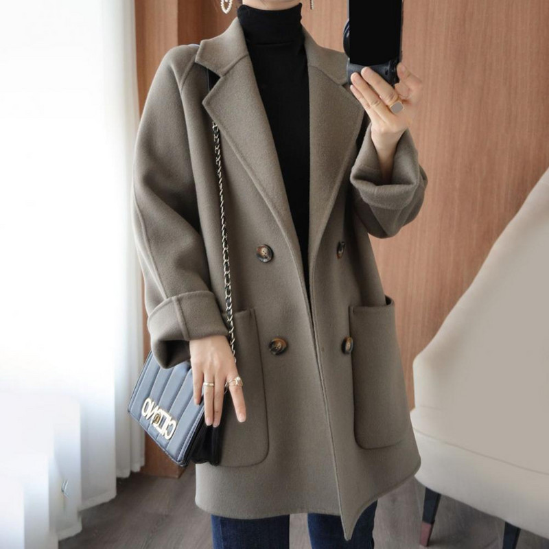 2023. gada sieviešu gara žakete, korejiešu stila, brīva ziemas jaka sieviešu mētelis ar divrindu sieviešu mēteli.