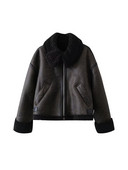 Vilnos moteriškos storos šiltos dirbtinės odos striukės 2023 m. rudens-žiemos mados moteriškos tamsiai žalios striukės Gatvės drabužiai Moteriški viršutiniai drabužiai