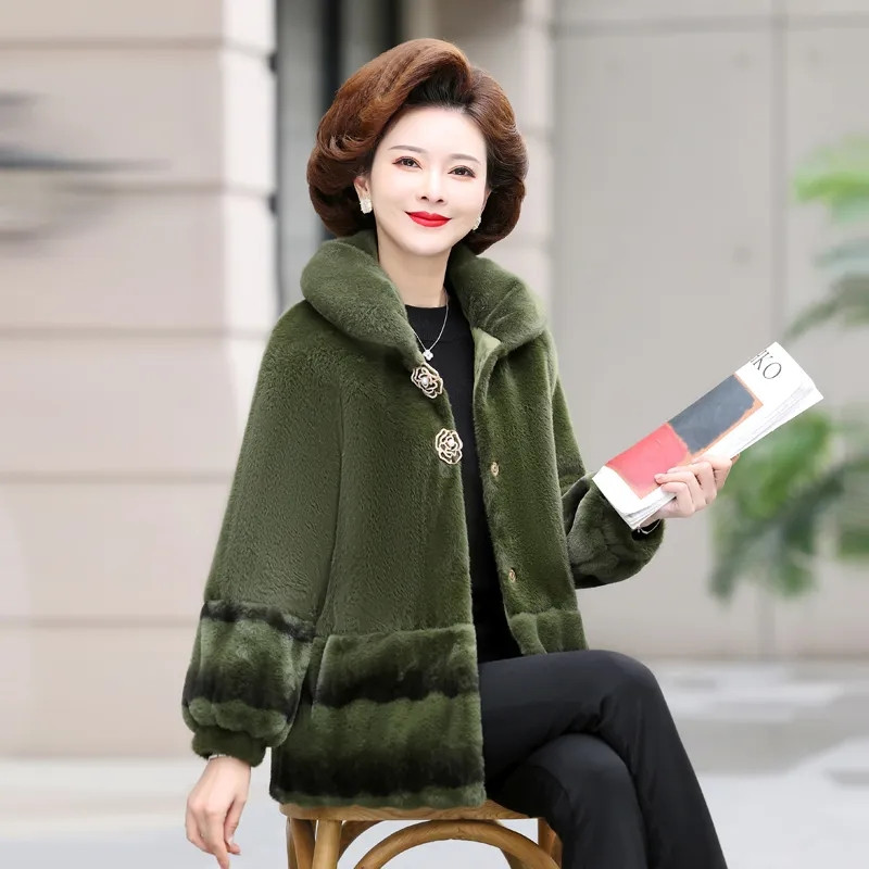 Mamă de vârstă mijlocie 6XL, toamnă iarnă, nouă haină din nurcă artificială, la modă, îngroșată, lângă, scurtă, de lână, parka caldă, îmbrăcăminte de îmbrăcăminte