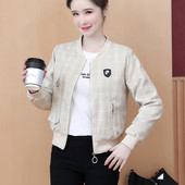 Jachetă bomber de baseball în carouri de toamnă coreeană 2022 pentru femei, la modă de birou, cu mâneci lungi, jachete scurte vintage, paltoane pentru femeie, pardesiu nou