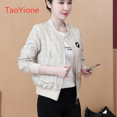 Jachetă bomber de baseball în carouri de toamnă coreeană 2022 pentru femei, la modă de birou, cu mâneci lungi, jachete scurte vintage, paltoane pentru femeie, pardesiu nou