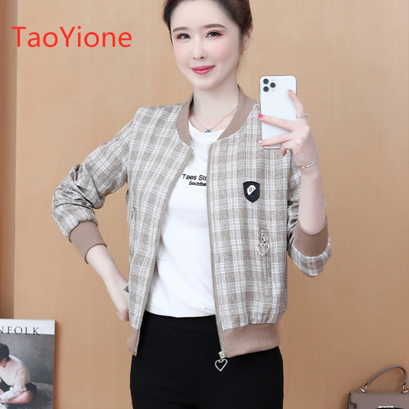 Jachetă bomber de baseball în carouri de toamnă coreeană 2022 pentru femei, la modă de birou, cu mâneci lungi, jachete scurte vintage, paltoane pentru femeie, pardesiu nou
