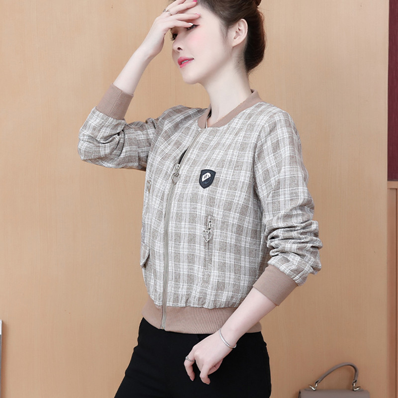 Jachetă bomber de baseball în carouri de toamnă coreeană 2022 pentru femei, la modă de birou, cu mâneci lungi, jachete scurte vintage, paltoane pentru femeie, pardesiu nou