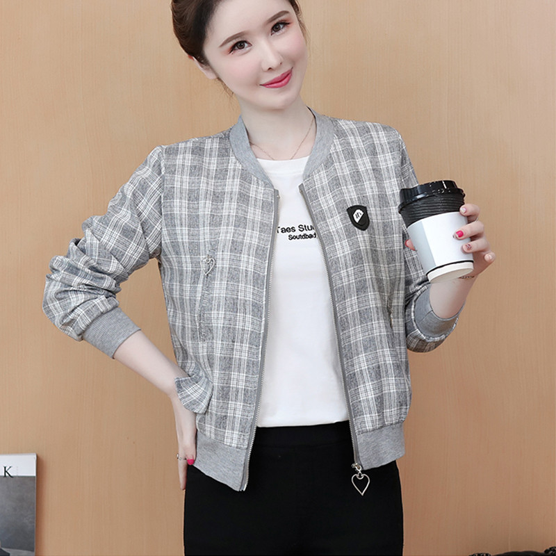 Jachetă bomber de baseball în carouri de toamnă coreeană 2022 pentru femei, la modă de birou, cu mâneci lungi, jachete scurte vintage, paltoane pentru femeie, pardesiu nou