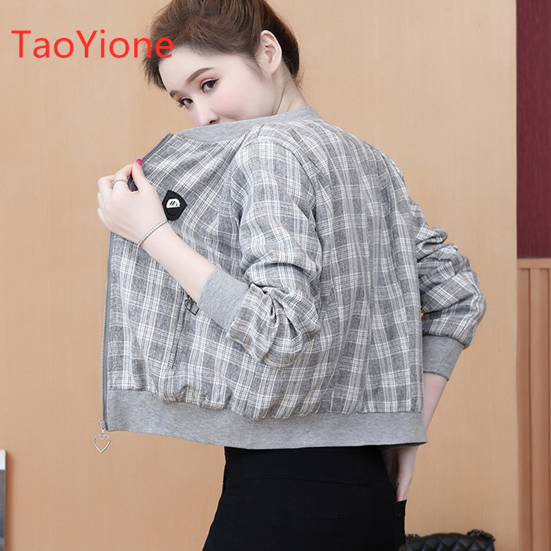 Jachetă bomber de baseball în carouri de toamnă coreeană 2022 pentru femei, la modă de birou, cu mâneci lungi, jachete scurte vintage, paltoane pentru femeie, pardesiu nou