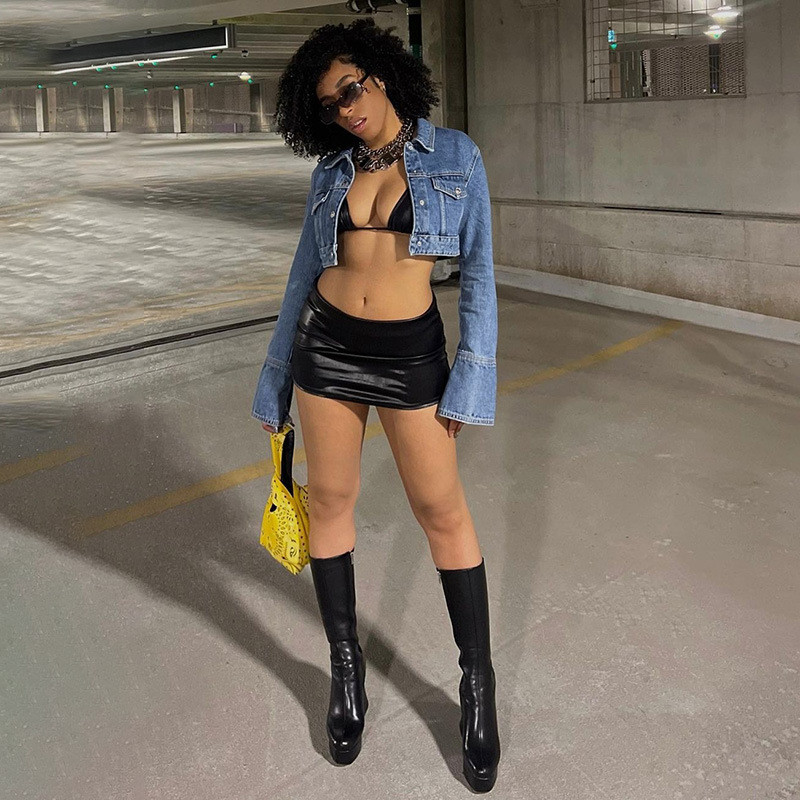 Ultrakratka traper jakna s dugim rukavima u američkom retro stilu, nova jesenska zgodna majica za sve Y2K traper majice