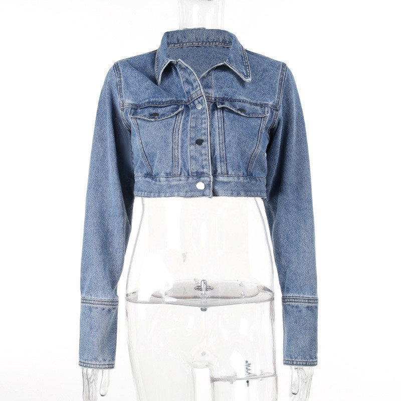 Ultrakratka traper jakna s dugim rukavima u američkom retro stilu, nova jesenska zgodna majica za sve Y2K traper majice