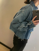 Jachetă Imprimată Litere 23 Vară Nouă Fermoar Rever Manecă Lungă Scurtă Jachetă Denim Spălată Femei
