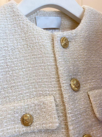 Френско вълнено палто от туид, модно висококачествено златно копче, късо тънко темпераментно пролетно и есенно корейско палто, дамско яке 2022 г.