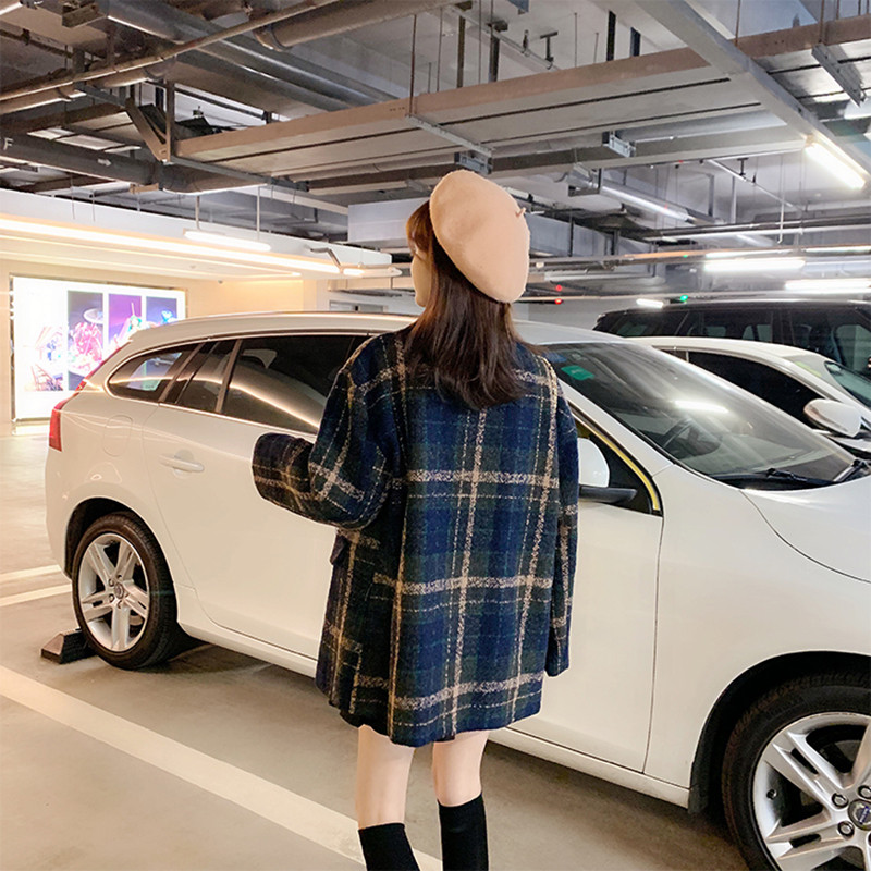 Debeli mačji kaput velike veličine Zimski vuneni kaput Ženski dugi karirani kaput s reverom s dvostrukim kopčanjem, moderan 2021.