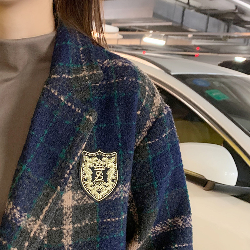 Debeli mačji kaput velike veličine Zimski vuneni kaput Ženski dugi karirani kaput s reverom s dvostrukim kopčanjem, moderan 2021.