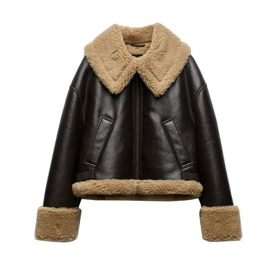 Jachetă de piele de toamnă iarnă, de designer de femei, paltoane scurte de lux, blană de lână, îmbrăcăminte caldă, jachetă matlasată de miel, costume nou în îmbrăcăminte exterioară