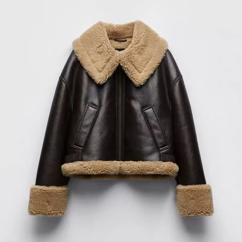 Jachetă de piele de toamnă iarnă, de designer de femei, paltoane scurte de lux, blană de lână, îmbrăcăminte caldă, jachetă matlasată de miel, costume nou în îmbrăcăminte exterioară