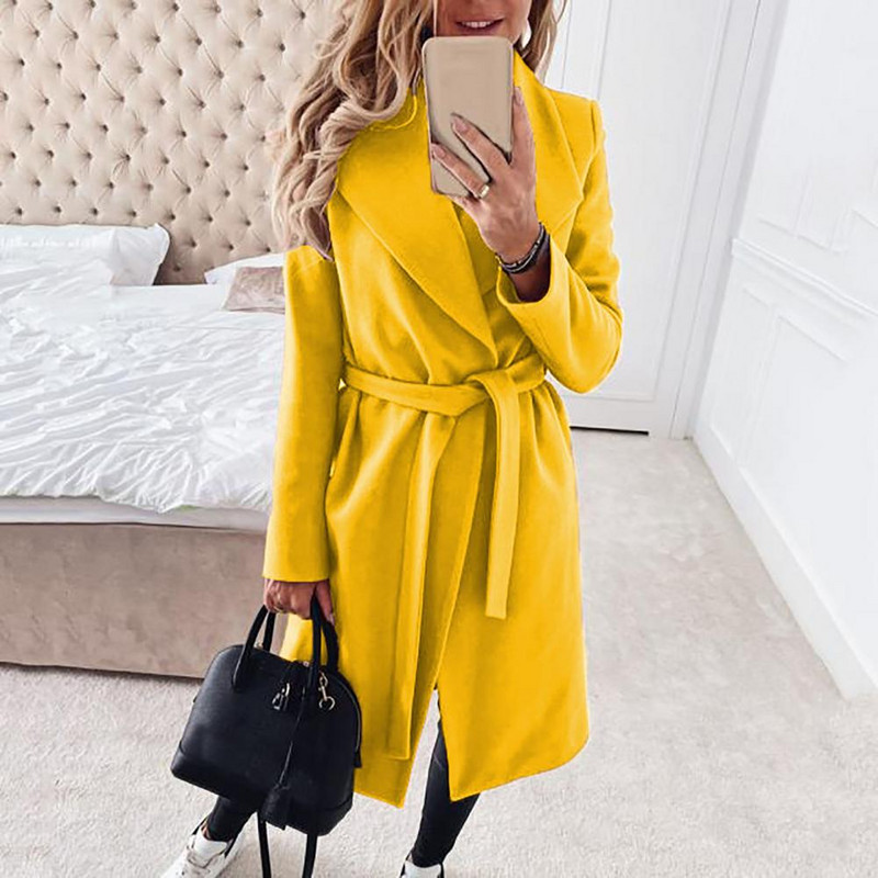 Cardigan Chic Gros, până la jumătatea gambei, haină de damă, mâneci lungi, haină de damă, rever pentru întâlniri