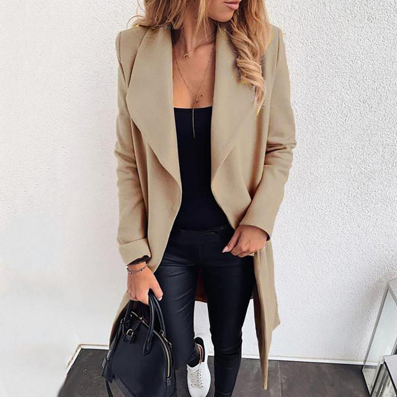 Cardigan Chic Gros, până la jumătatea gambei, haină de damă, mâneci lungi, haină de damă, rever pentru întâlniri