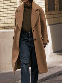 Francuski ženski kaput od buklea, ovratnik s preklopom, dugi rukavi, prednji preklopni džepovi, kaput s jednim kopčanjem, ženska ulična odjeća, topla zimska odjeća