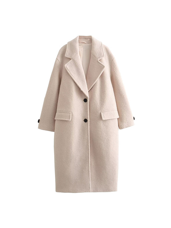 Francuski ženski kaput od buklea, ovratnik s preklopom, dugi rukavi, prednji preklopni džepovi, kaput s jednim kopčanjem, ženska ulična odjeća, topla zimska odjeća