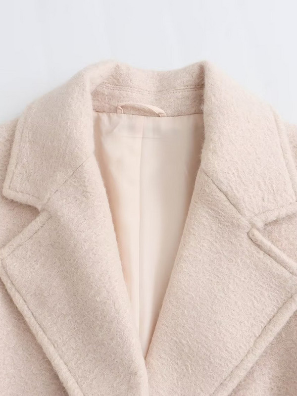 Francuski ženski kaput od buklea, ovratnik s preklopom, dugi rukavi, prednji preklopni džepovi, kaput s jednim kopčanjem, ženska ulična odjeća, topla zimska odjeća