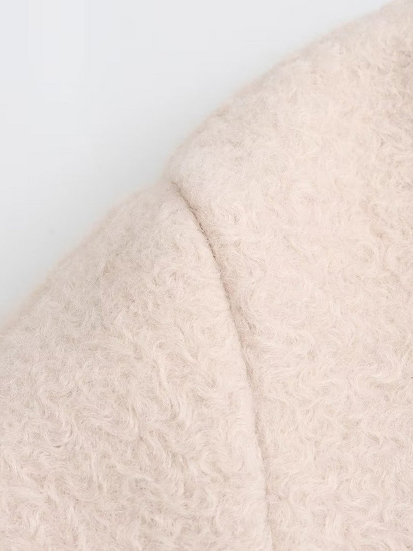 Francuski ženski kaput od buklea, ovratnik s preklopom, dugi rukavi, prednji preklopni džepovi, kaput s jednim kopčanjem, ženska ulična odjeća, topla zimska odjeća