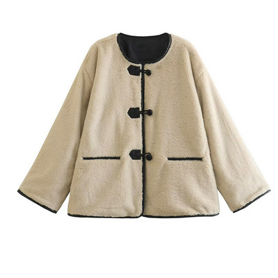Krznene jakne Ženske 2023. Jesen Zima Lažni vuneni O-izrez Ženski kaput s jednorednim kopčanjem Ženski kaput Sveobuhvatna ležerna ženska odjeća